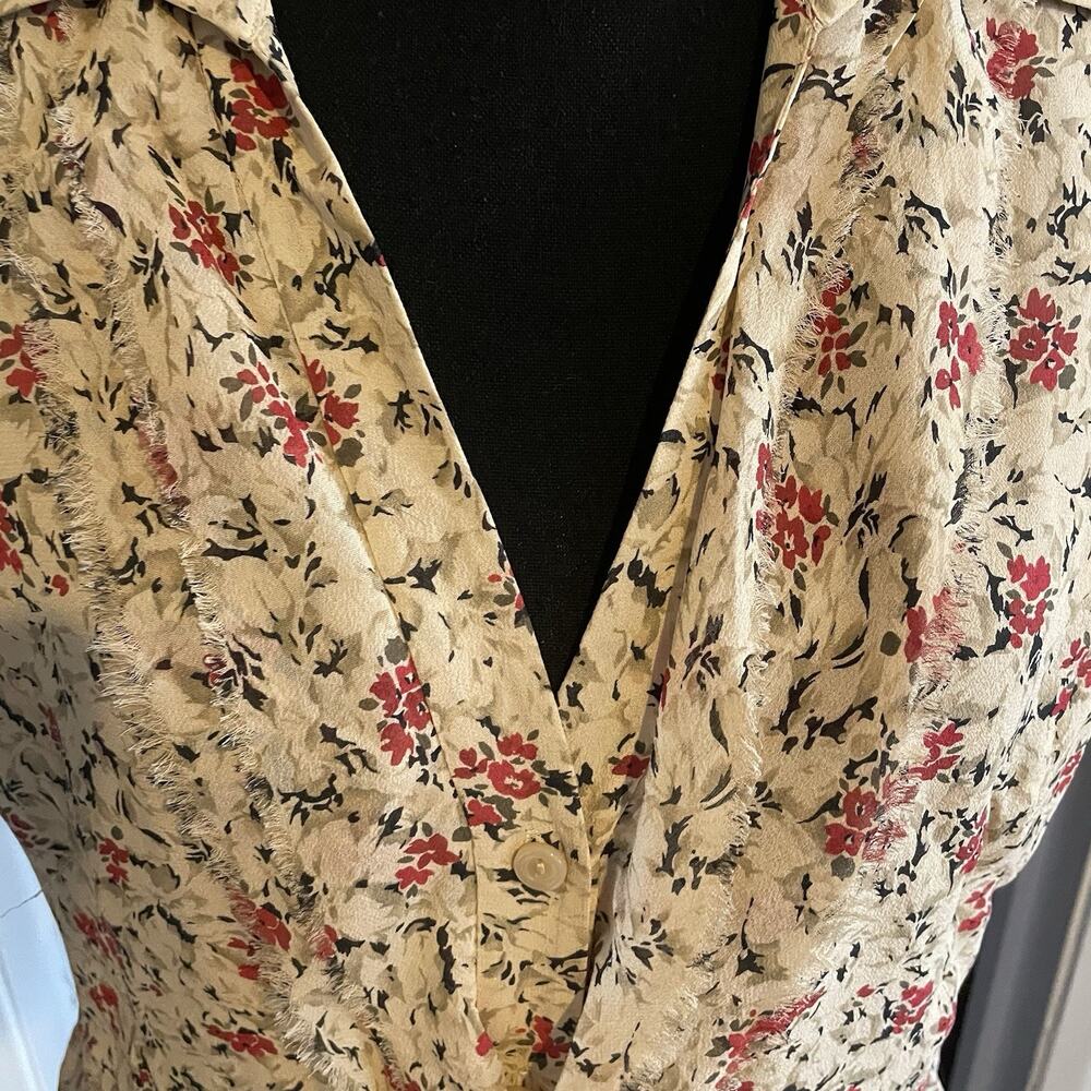 NINE WEST Nude Black 100% Silk Floral Button Up Top Short Sleeve Womens 14 - Picture 3 of 10